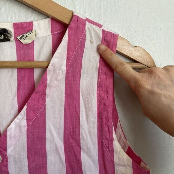 Vintage Pink White Wide Stripe Cotton Button Vest Women’s 10 Summer Kidcore - Picture 6 of 8